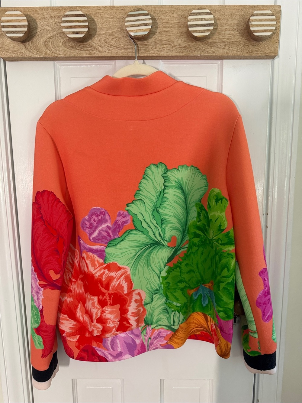The Kit Bomber Cardigan Multi Iris Floral Zip Up Coral Size L | Retails $108 - Picture 5 of 9